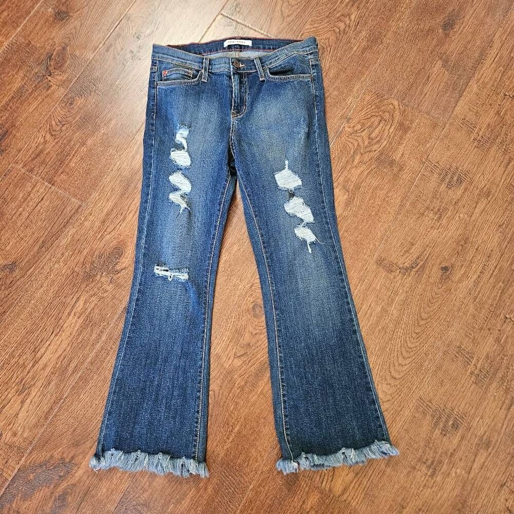 Angry Rabbit Distressed Blue Cropped Flare Jeans - Picture 2 of 9